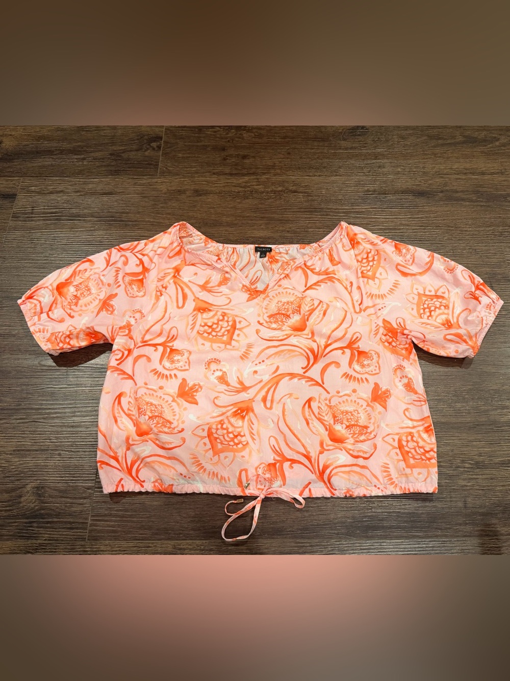 Talbots Pink and Coral Printed Tie-Hem Top